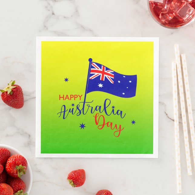 Happy Australia Day Flag Green Gold Large Napkin (Insitu)