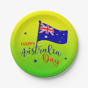 Happy Australia Day Flag Green Gold Small 7" Paper Plate