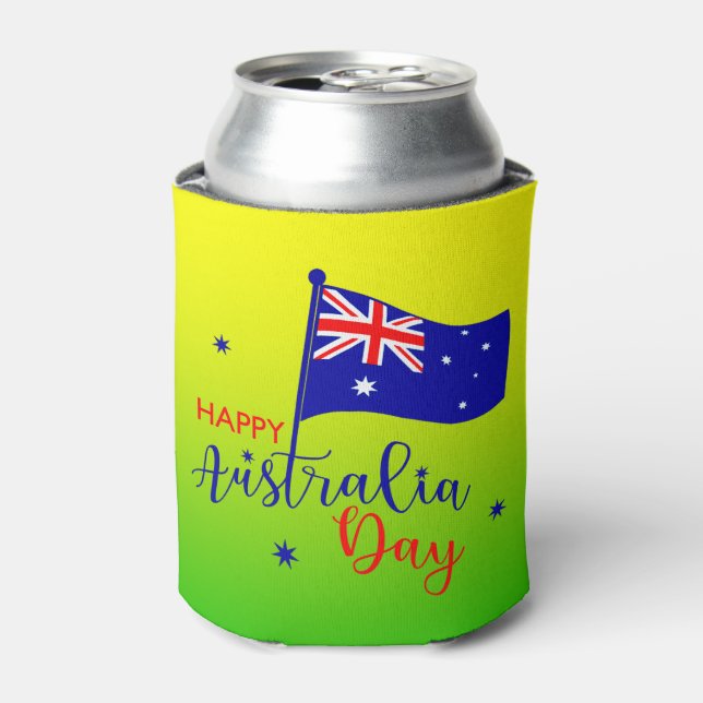 Happy Australia Day Flag Green Gold Stubby Holder (Can Front)