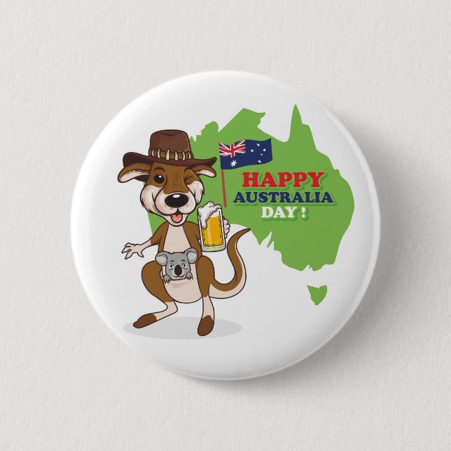 Happy Australia Day Kangaroo Koala 6 Cm Round Badge (Front)