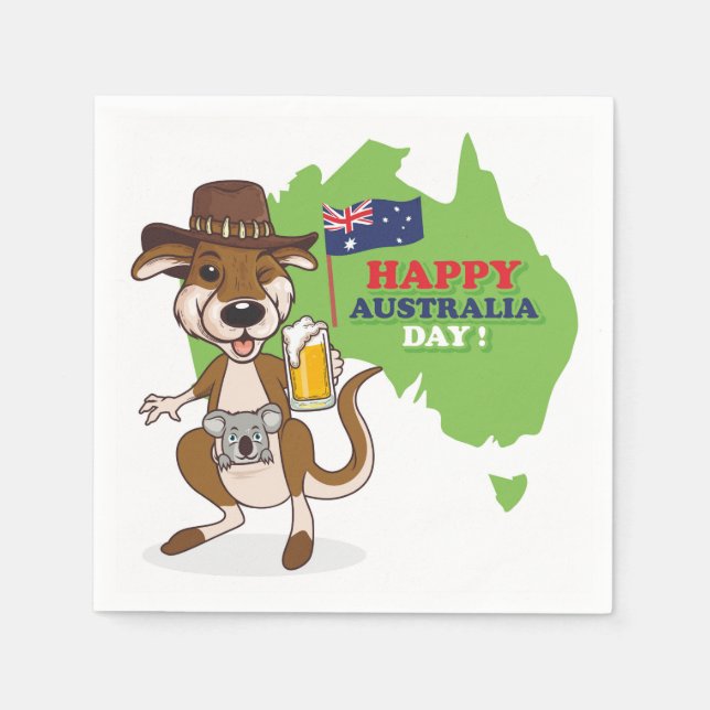 Happy Australia Day Kangaroo Koala Napkin (Front)