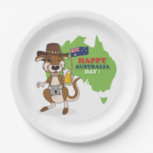 Happy Australia Day Kangaroo Koala Paper Plate