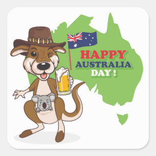 Happy Australia Day Kangaroo Koala Square Sticker
