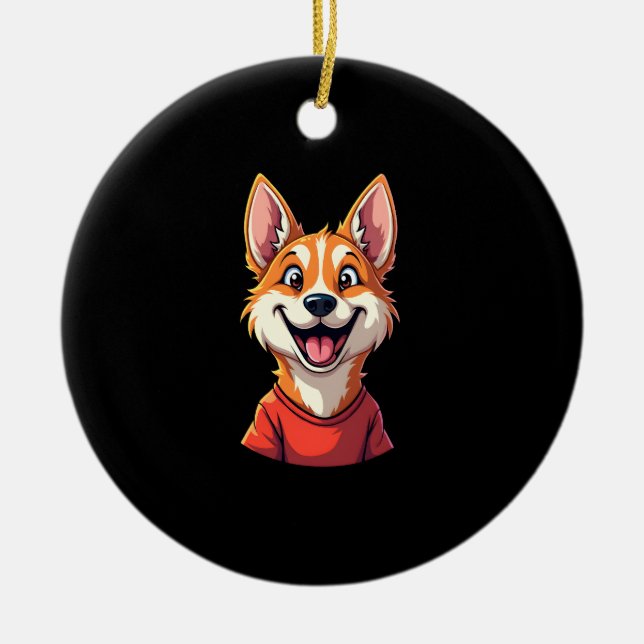 Happy Australian Cattle Dog Tank Top Ceramic Tree Decoration (Front)