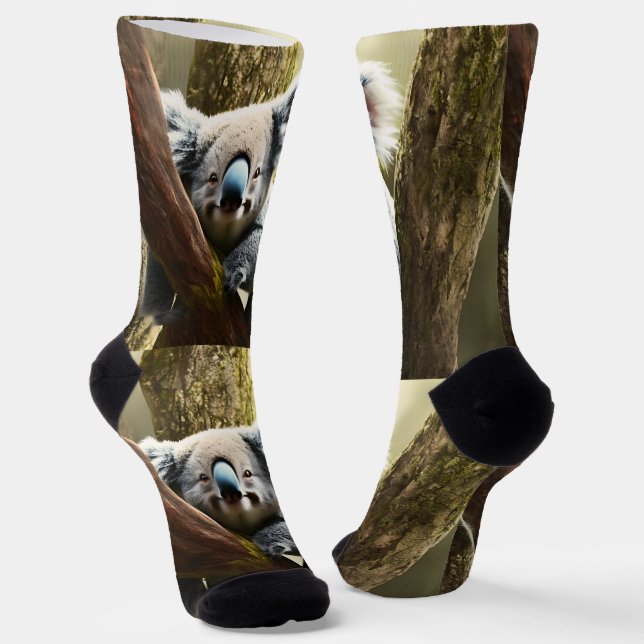 Happy Australian Koala Bear In Tree, Crew Socks (Angled)