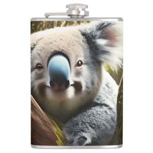 Happy Australian Koala In Tree, Hip Flask