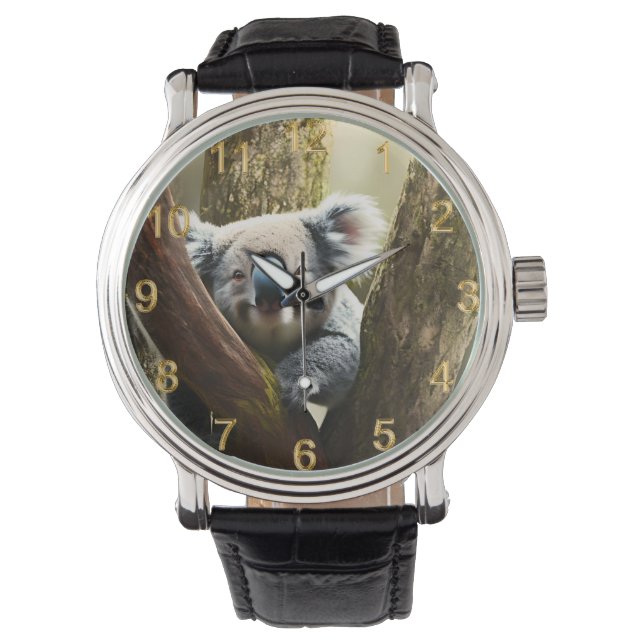 Happy Australian Koala In Tree, Wrist Watch (Front)