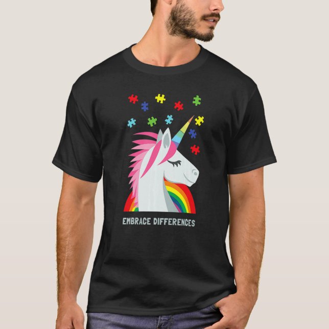 Happy Autism Awareness Women Youth Men Unicorn Puz T-Shirt (Front)