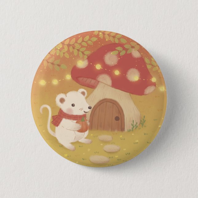 Happy Autumn Days with Mouse 6 Cm Round Badge (Front)