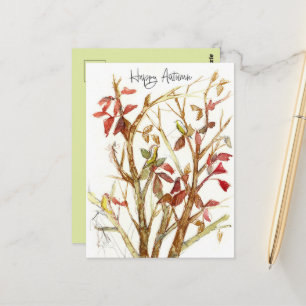 Happy Autumn Fall Colours Tree Birds Branches Postcard