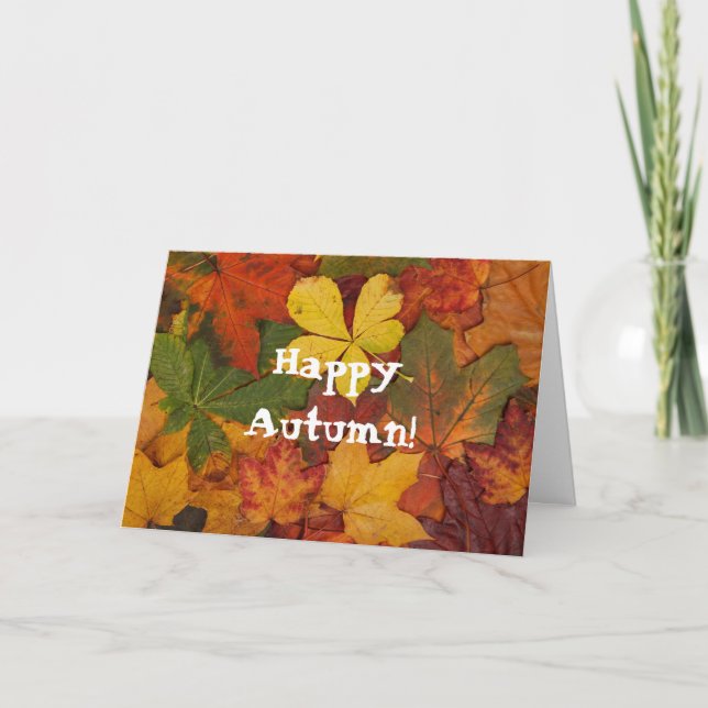 Happy Autumn Fall Leaves Custom Greeting Card (Front)
