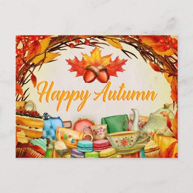 Happy Autumn. Illustration. Seasonal Card. Postcard (Front)