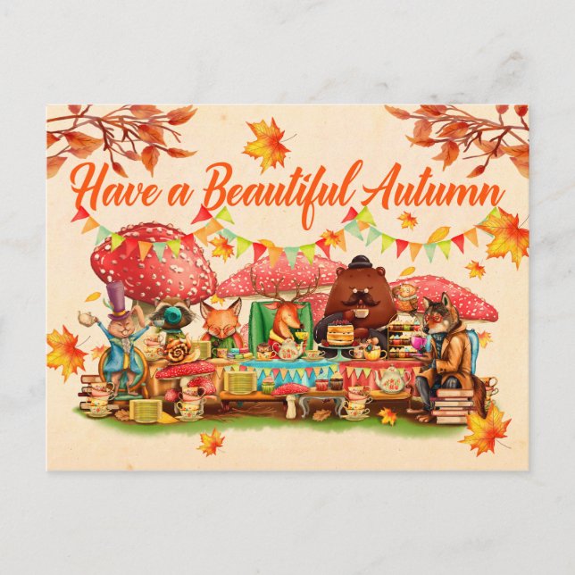 Happy Autumn. Illustration. Seasonal Card. Postcard (Front)