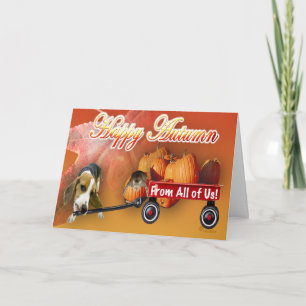 Happy Autumn pumpkin patch Dog & Cat wagon Card