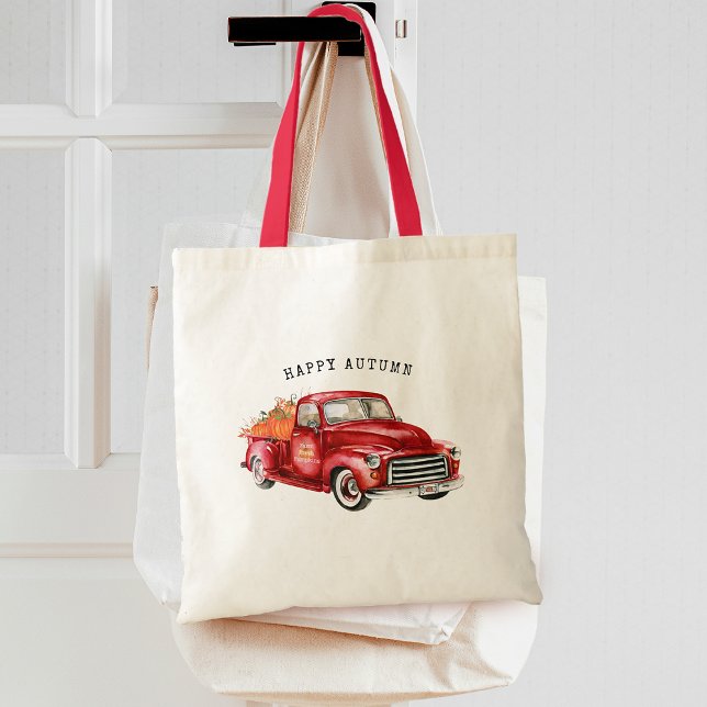 Happy Autumn Red Truck Pumpkins Tote Bag (Happy Autumn Red Truck Pumpkins Tote Bag)