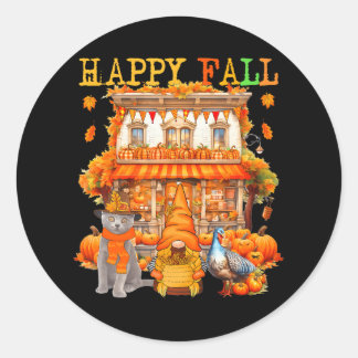 Happy Autumn Thanksgiving Russian Blue Cat Gnome Classic Round Sticker