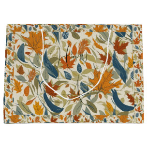 Happy Autumn Vibrant Orange Yellow Teal Text Large Gift Bag