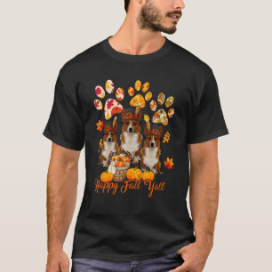 Happy Autumn Y'all Thanksgiving Three Corgis Fall  T-Shirt