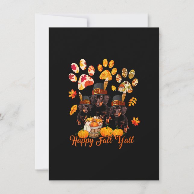 Happy Autumn Y'all Thanksgiving Three Dachshund Do Invitation (Front)