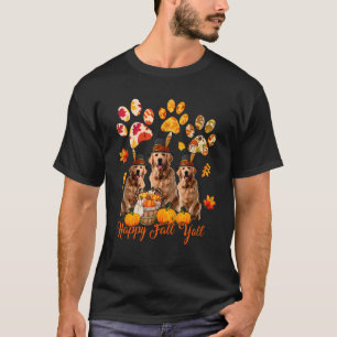 Happy Autumn Y'all Thanksgiving Three Golden Retri T-Shirt
