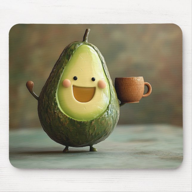 Happy Avocado Enjoying a Cup of Tea Mouse Mat (Front)