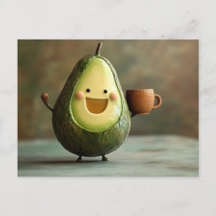 Happy Avocado Enjoying a Cup of Tea Postcard