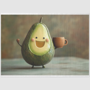 Happy Avocado Enjoying a Cup of Tea Tissue Paper