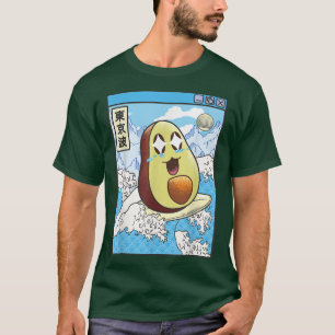 Happy Avocado Surfing Japanes Waves Kawaii Anime V T-Shirt