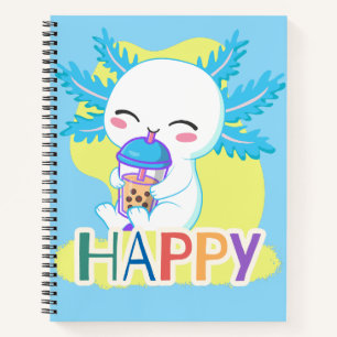 Happy Axolotl with Boba Tea – Cute Kawaii Bubble T Notebook