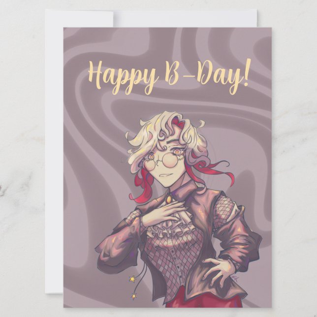 Happy B-Day Citrine Anime Holiday Card (Front)