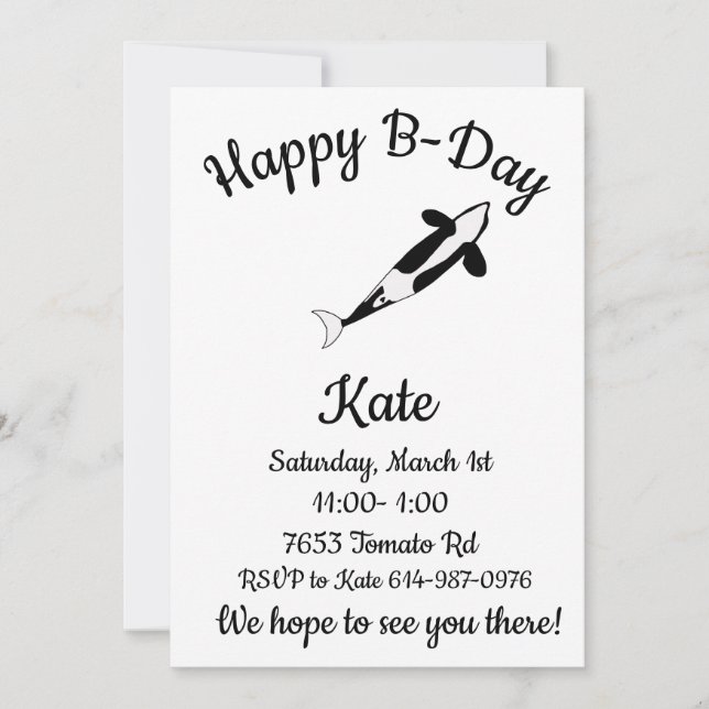 Happy B-day Orca Whale Invitation (Front)