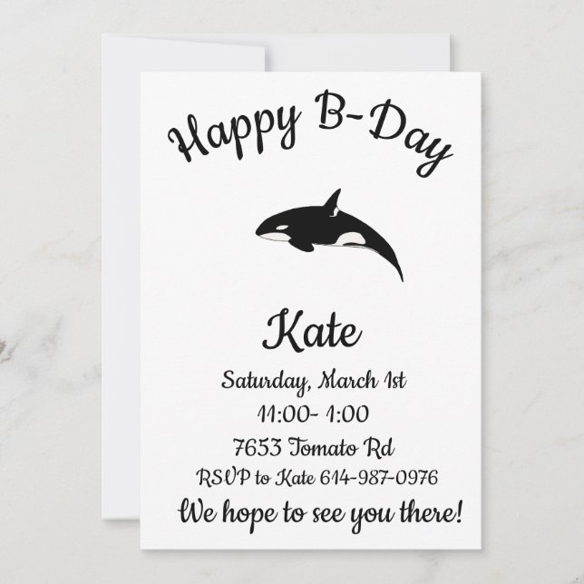 Happy B-day Orca Whale Invitation (Front)