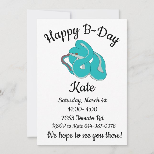 Happy B-day White lipped tree viper Invitation (Front)