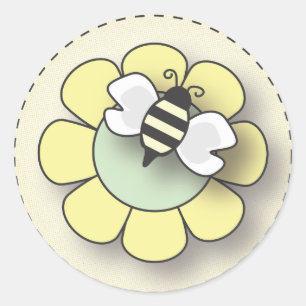 Happy Baby Bee in Yellow Classic Round Sticker