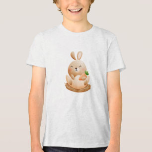 Happy Baby Bunny in Egg Illustration Tri-Blend Shirt