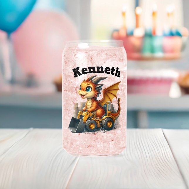 Happy baby dragon drives a digger can glass (Insitu (Baby Shower))