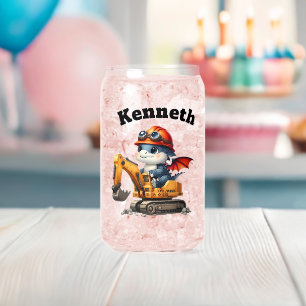 Happy baby dragons at construction site can glass