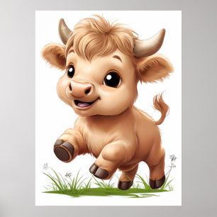 Happy Baby Highland Cow Nursery Art Poster
