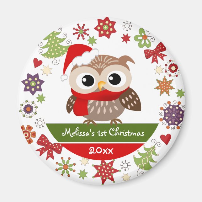 Happy Baby Owl 1st Christmas Magnet (Front)