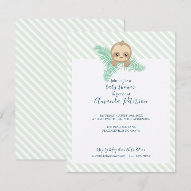 Happy Baby Sloth Baby Shower Invitation (Front/Back)