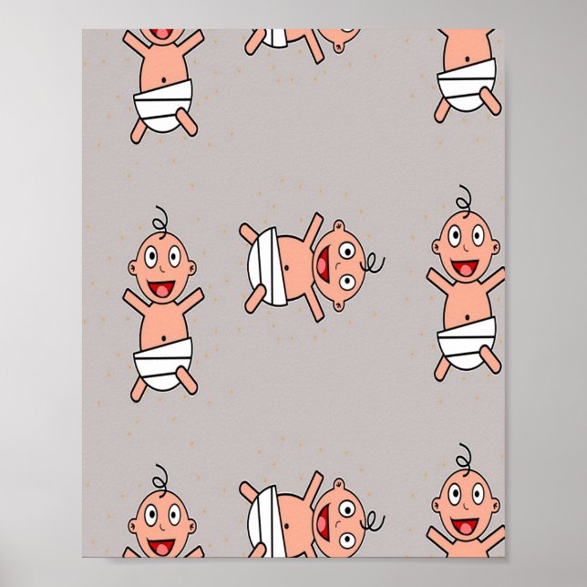 Happy baby with diaper on grey poster (Front)