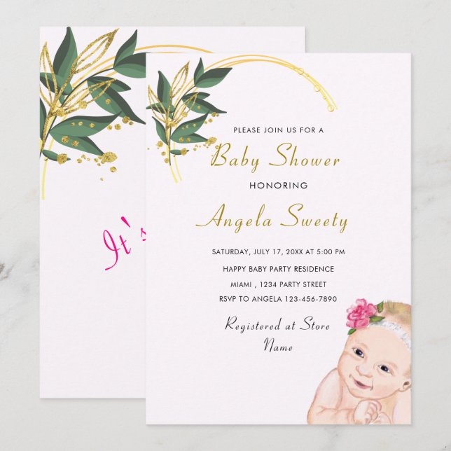 Happy BabyGirl Shower Invitation (Front/Back)