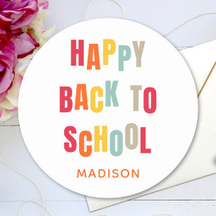 Happy Back To School Custom Text Colourful Classic Round Sticker