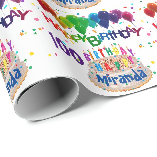 Happy Balloons Add NAME Any Age Birthday Wrapping Paper (Roll Corner)