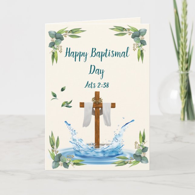 Happy Baptismal Day - Acts 2:38  Thank You Card (Front)