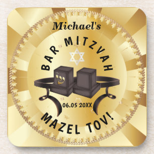 Happy Bar Mitzvah 20XX Gold Decorative  Coaster