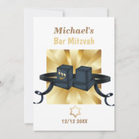 Happy Bar Mitzvah 20XX Gold Decorative Invitation