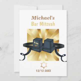 Happy Bar Mitzvah 20XX Gold Decorative Invitation