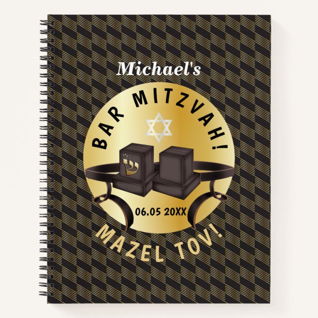 Happy Bar Mitzvah 20XX Gold Thank You Notebook (Front)