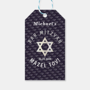 Happy Bar Mitzvah 20XX navy blue stylish pattern Gift Tags